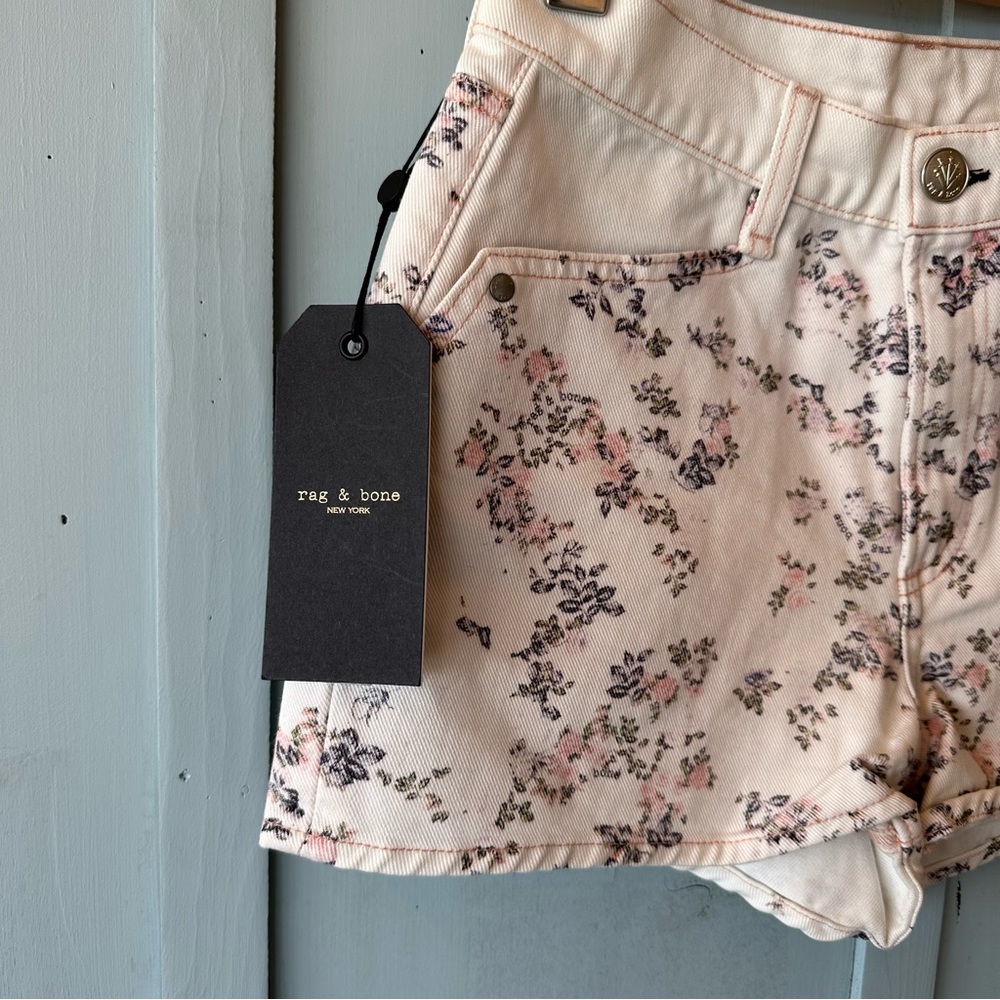 NWT RAG & BONE Ellie Micro Floral Off White Denim Shorts Size 26 $185 Retail - Picture 7 of 12